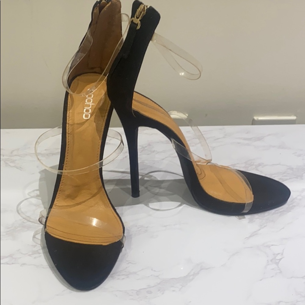 BOOHOO Black Heels with Clear Straps - Picture 1 of 3
